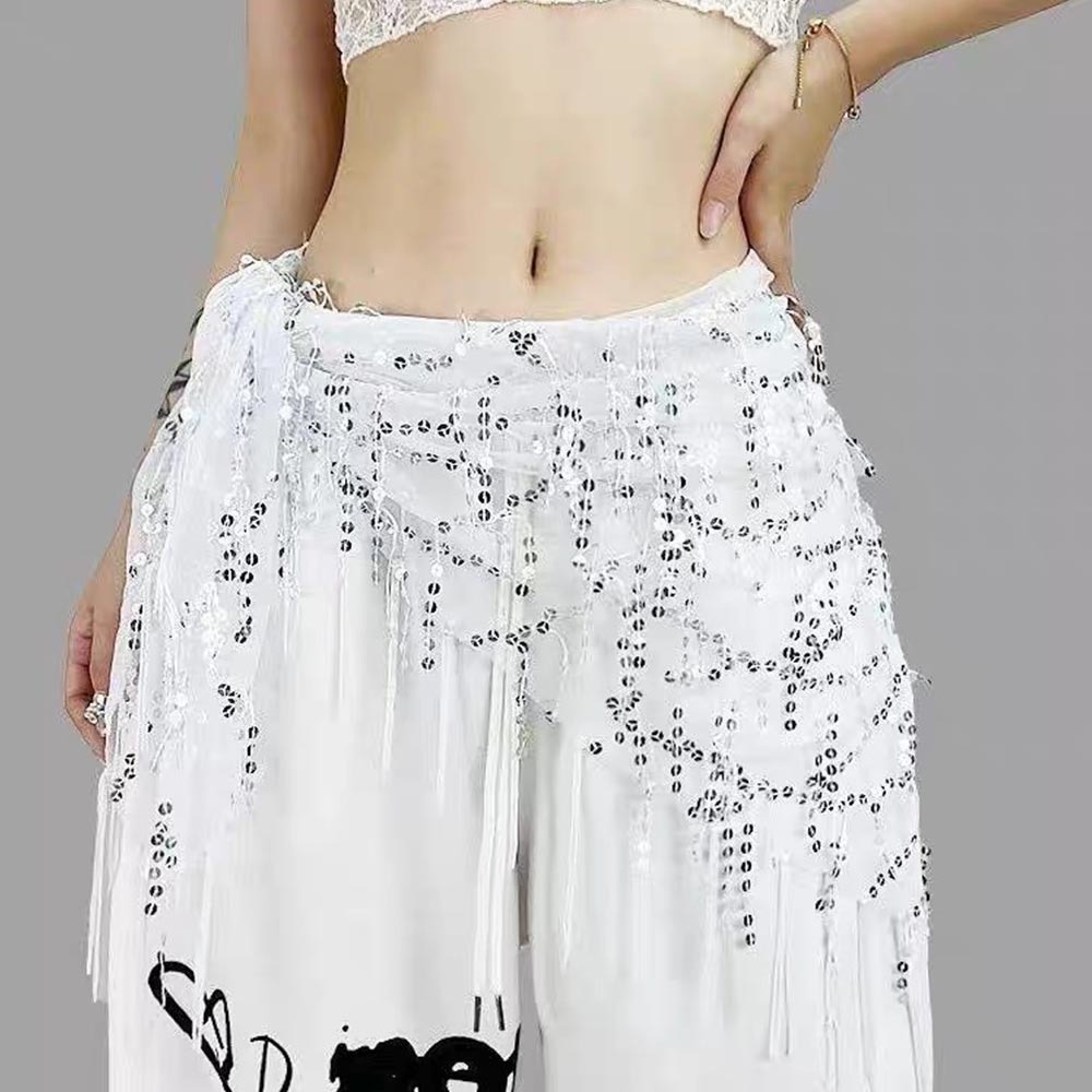 Street Fashion Thailand - เข็มขัดเต้นระบำหน้าท้องประดับเลื่อมแฟชั่น พู่ห้อย ผ้าพันสะโพกสำหรับเต้นสตรีทแดนซ์ ชุดแสดงโชว์ แจ๊สแดนซ์ สายคาดเอว