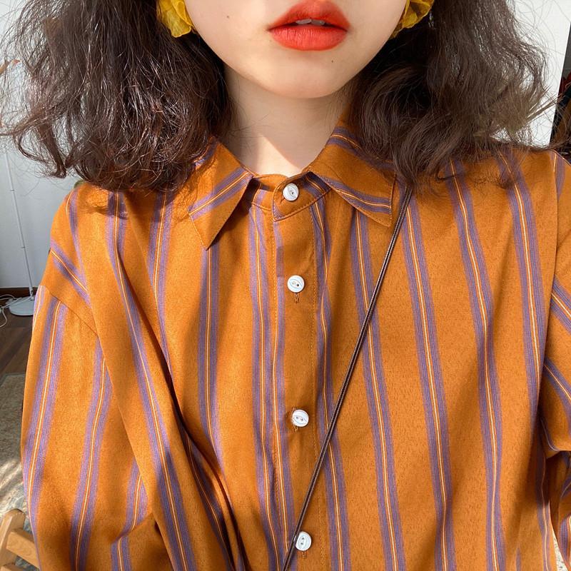 Street Fashion Youth - เสื้อโปโลแขนยาวคอโปโลลำลองลายทางสำหรับวัยรุ่นเสื้อเทรนด์เข้าได้กับทุกชุดเสื้อเสื้อผ้าผู้หญิงแฟชั่นวินเทจใหม่ฤดูใบไม้ผลิ