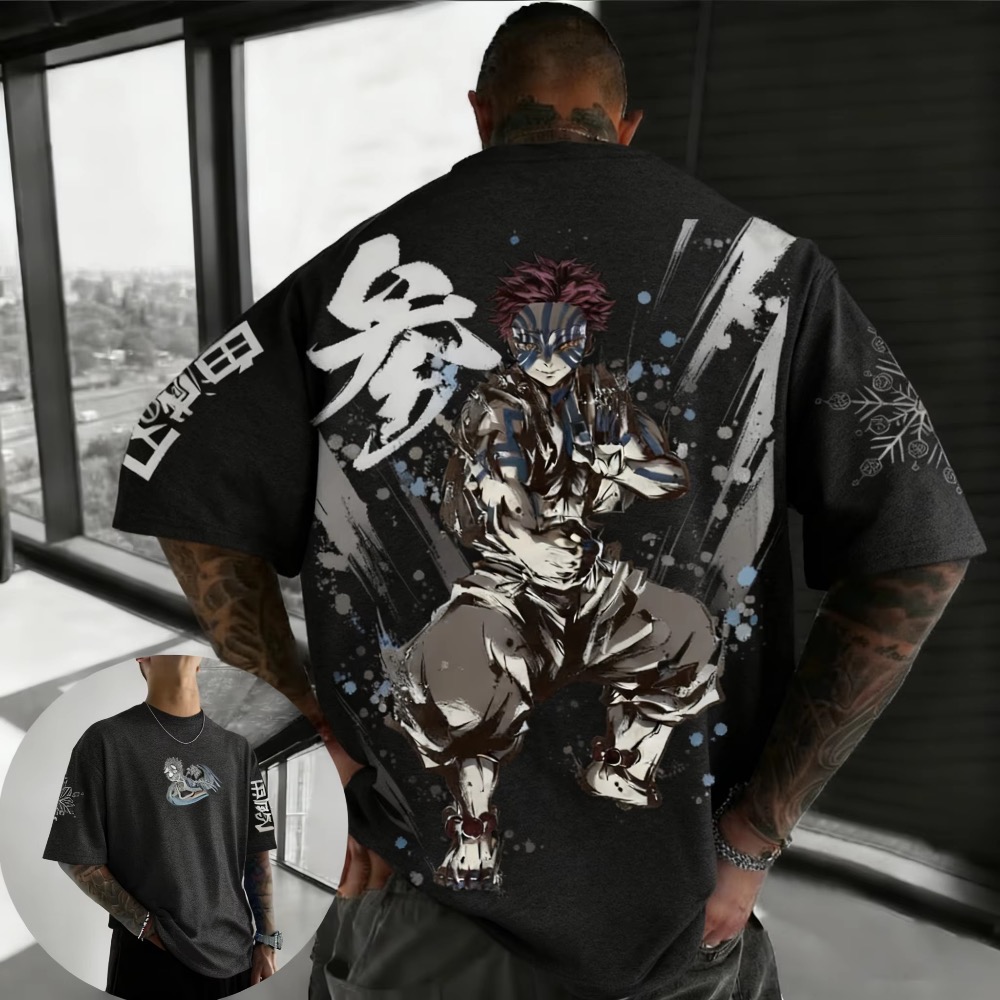 Street Fashion Kids - เสื้อยืดลายอนิเมะ Demon Slayer ไซส์ใหญ่สำหรับฤดูร้อน ผู้ชาย ผู้หญิง