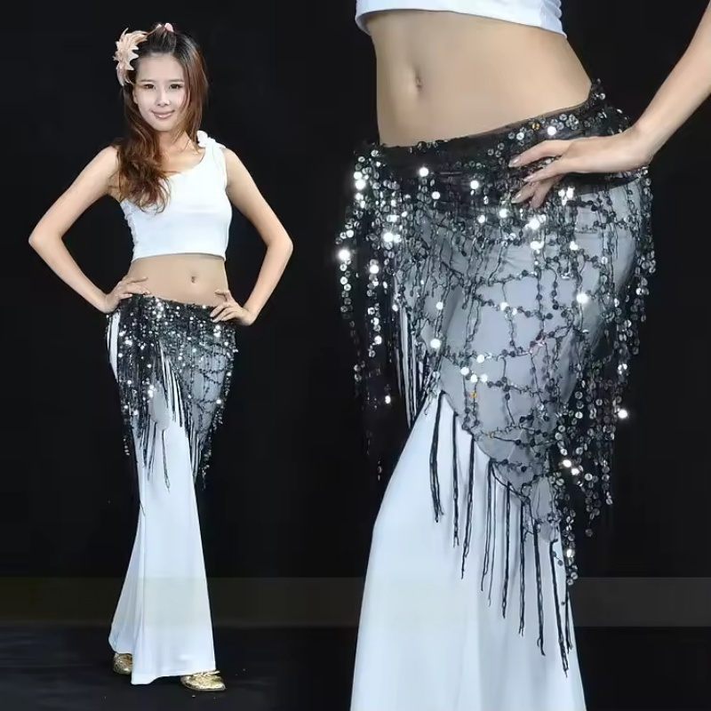 Street Fashion Thailand - เข็มขัดเต้นระบำหน้าท้องประดับเลื่อมแฟชั่น ผ้าพันสะโพกพู่ห้อยสำหรับเต้นแจ๊ส ชุดแสดงเต้นสตรีทแดนซ์ สายคาดเอวสำหรับประเทศไทย/อินเดีย/อาหรับ