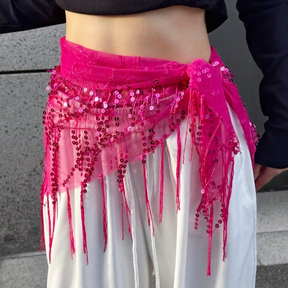 Street Fashion Thailand - เข็มขัดเต้นระบำหน้าท้องประดับเลื่อมแฟชั่น พู่ห้อย ผ้าพันสะโพกสำหรับเต้นแจ๊ส ชุดแสดงเต้นสตรีทแดนซ์ กระโปรงนักเต้น สำหรับประเทศไทย/อินเดีย/อาหรับ
