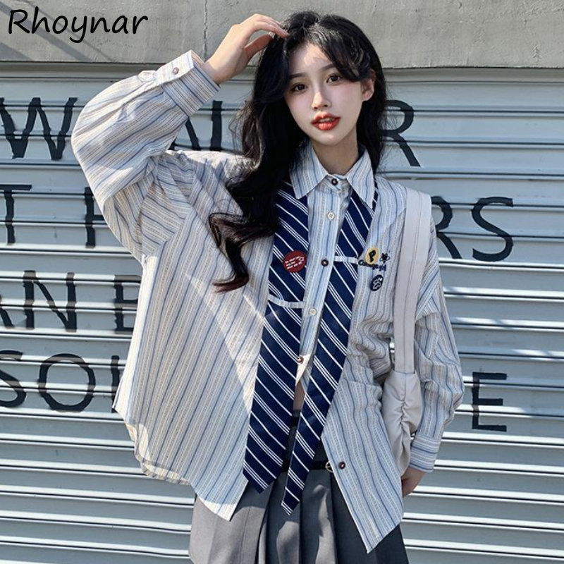 Street Fashion Youth - เสื้อลายทางผู้หญิง Baggy Preppy หวานวัยรุ่นหนุ่มสาวญี่ปุ่น Street ส่วนบุคคล