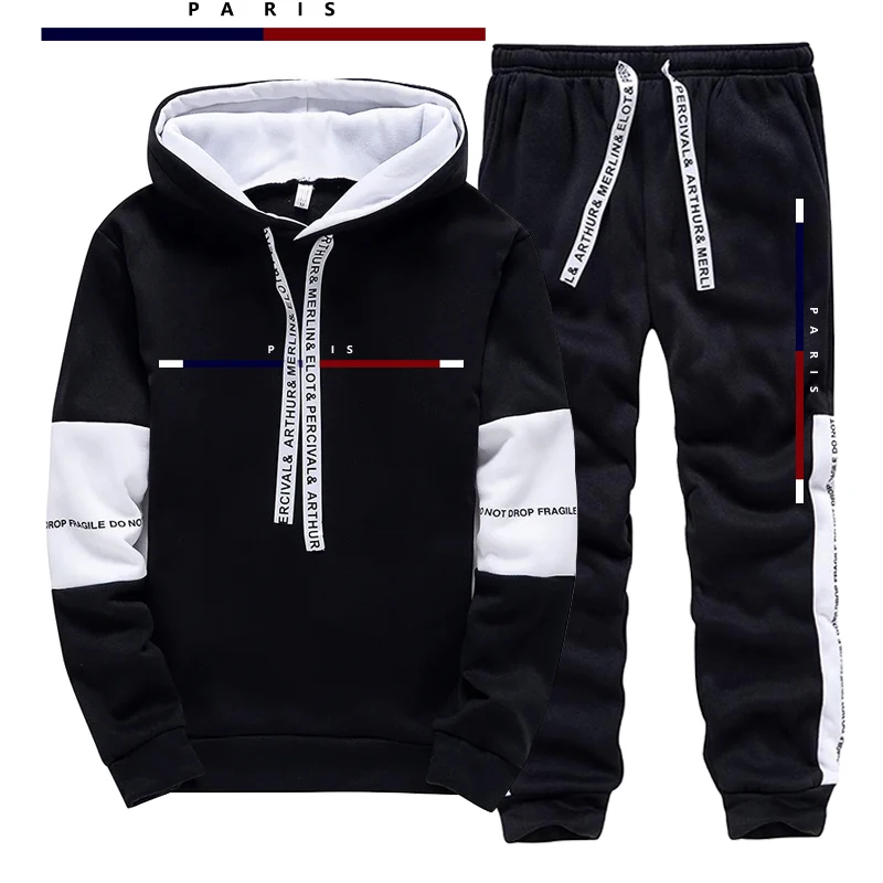 Street Fashion Urban - ชุดแฟชั่นพารีสสำหรับผู้ชาย/เสื้อฮู้ด/กางเกง ชุดลำลองสำหรับฤดูใบไม้ร่วง ชุดกีฬาใส่วิ่งจ๊อกกิ้ง สไตล์สตรีทแฟชั่นเมือง ชุดเสื้อสเวตเตอร์และกางเกงขายาว