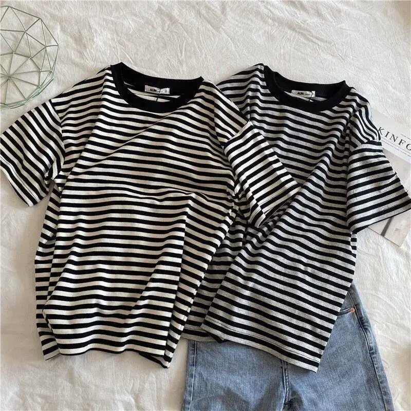 เสื้อยืดลายทางสไตล์ลำลองสำหรับ - Street Fashion Youth บทวิจารณ์และราคา