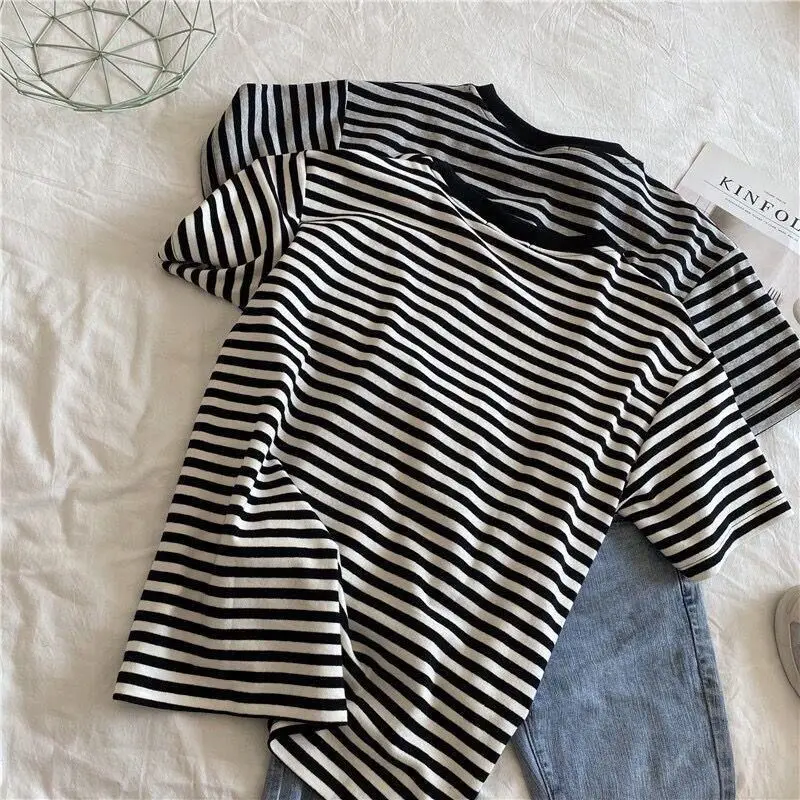 เสื้อยืดลายทางสไตล์ลำลองสำหรับ - Street Fashion Youth บทวิจารณ์และราคา