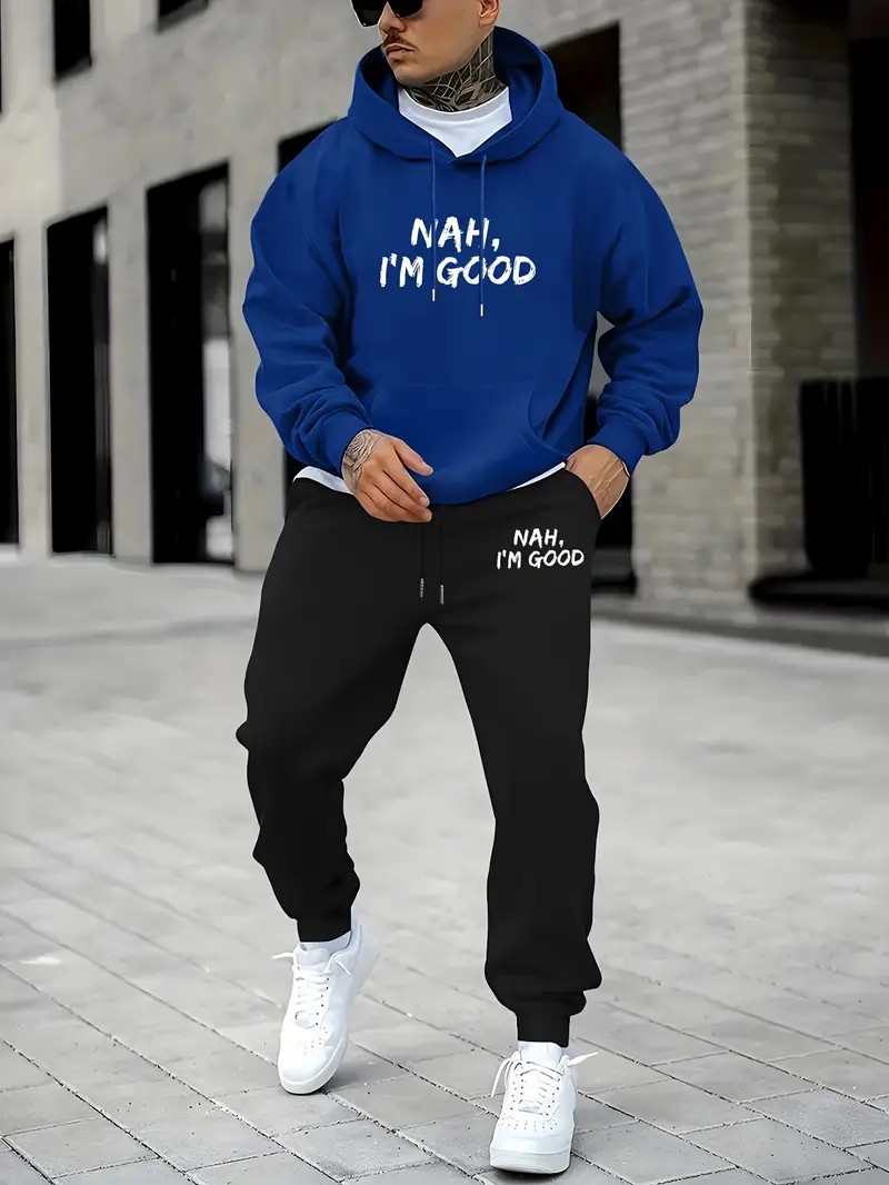 ชุดเสื้อฮู้ดผู้ชายลายพิมพ์ตัวอ - Street Fashion Style บทวิจารณ์และราคา