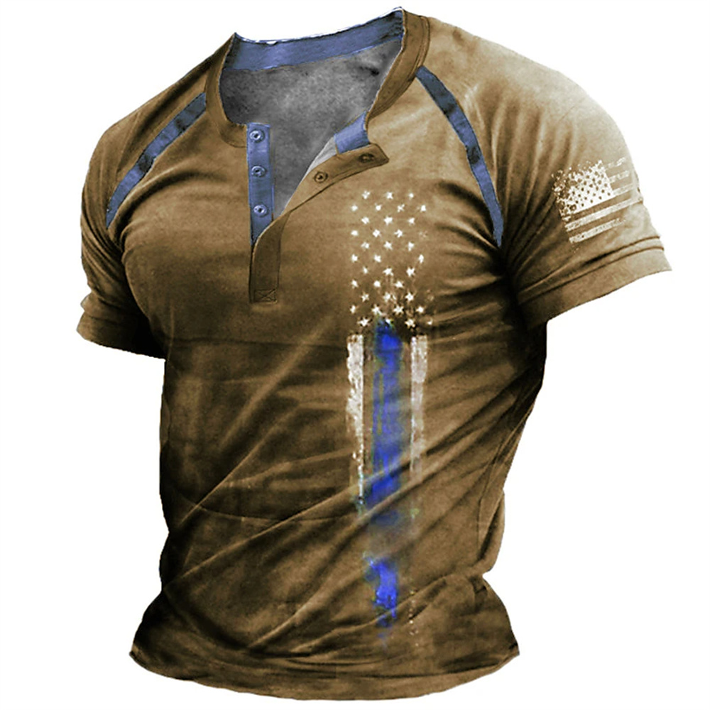 เสื้อเชิ้ตเฮนรี่พิมพ์ลายธงชาติ - Street Fashion Style บทวิจารณ์และราคา
