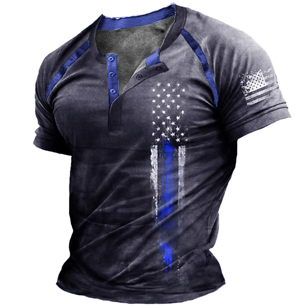 เสื้อเชิ้ตเฮนรี่พิมพ์ลายธงชาติ - Street Fashion Style บทวิจารณ์และราคา