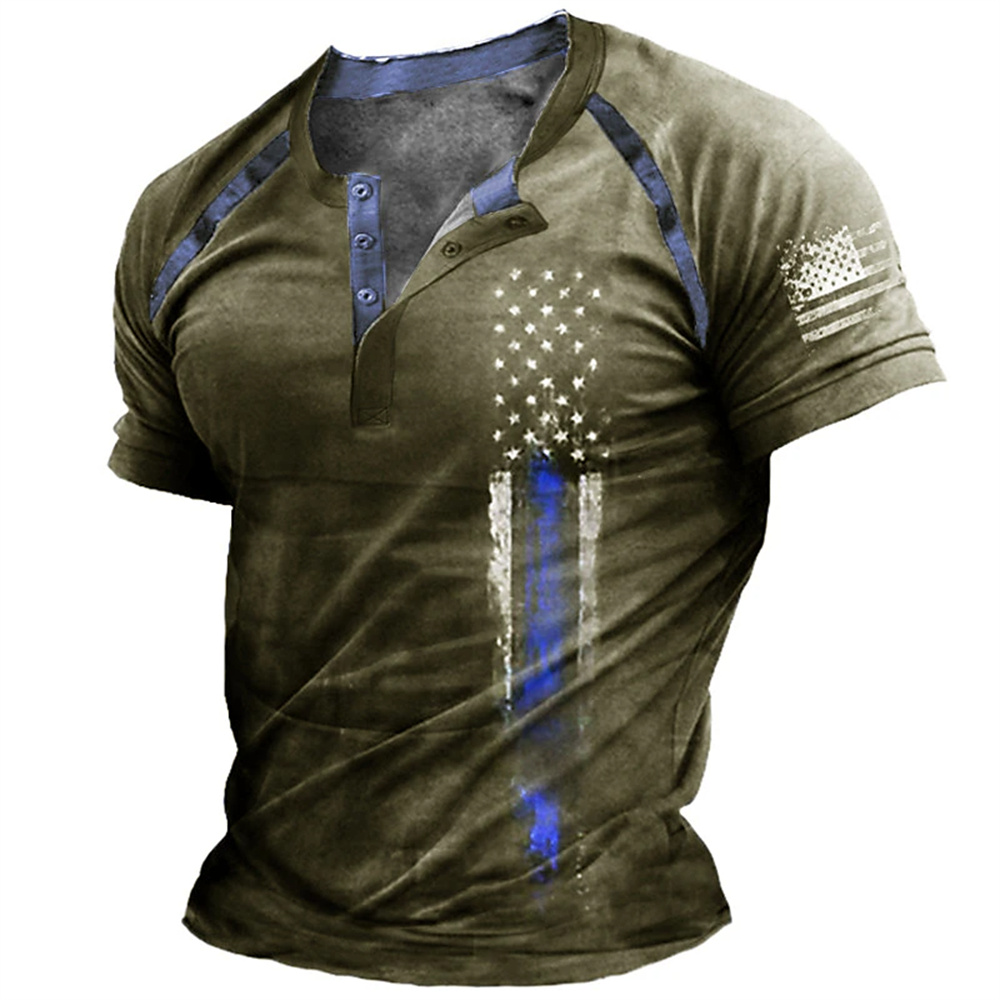 เสื้อเชิ้ตเฮนรี่พิมพ์ลายธงชาติ - Street Fashion Style บทวิจารณ์และราคา