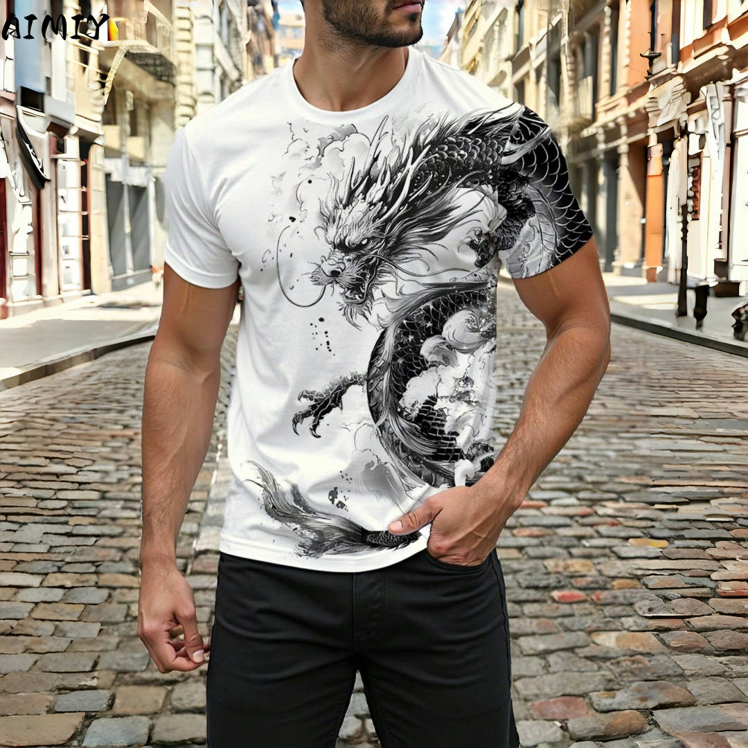 3D Dragon พิมพ์ผู้ชายเสื้อยืดฤ - Street Fashion Urban บทวิจารณ์และราคา