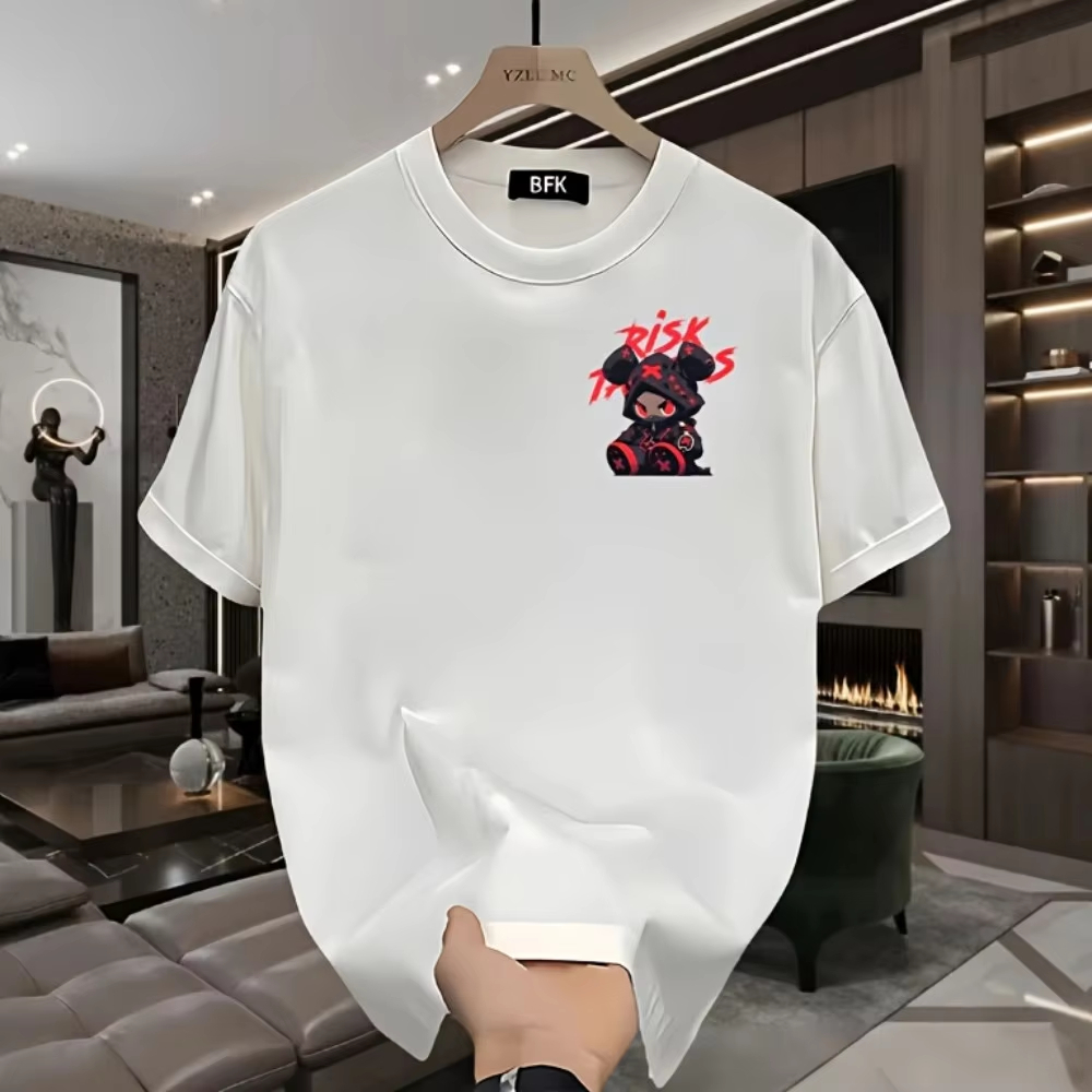 เสื้อยืดคอกลมผู้ชายลายการ์ตูนพ - Street Fashion Urban บทวิจารณ์และราคา