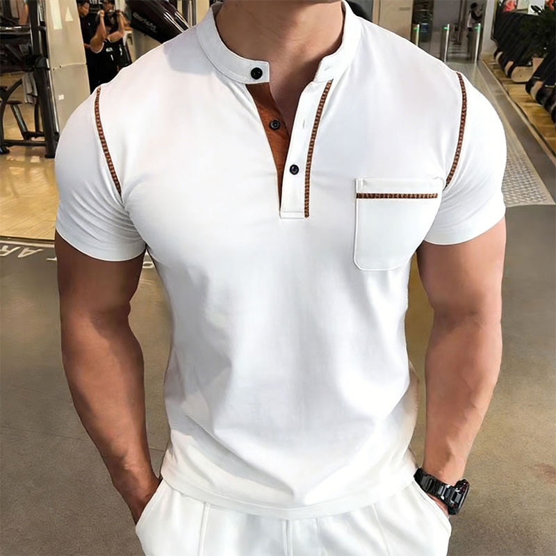 เสื้อโปโลแขนสั้นคอเฮนรี่สำหรับ - Street Fashion Style บทวิจารณ์และราคา
